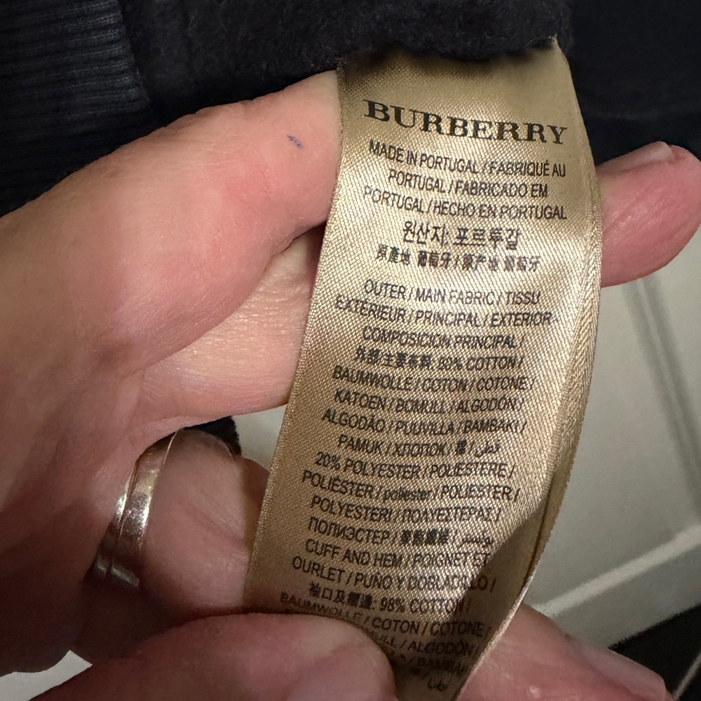 Great condition Burberry Navy Hoodie with Plaid Accent. Gold Burberry zipper. - Picture 10 of 17